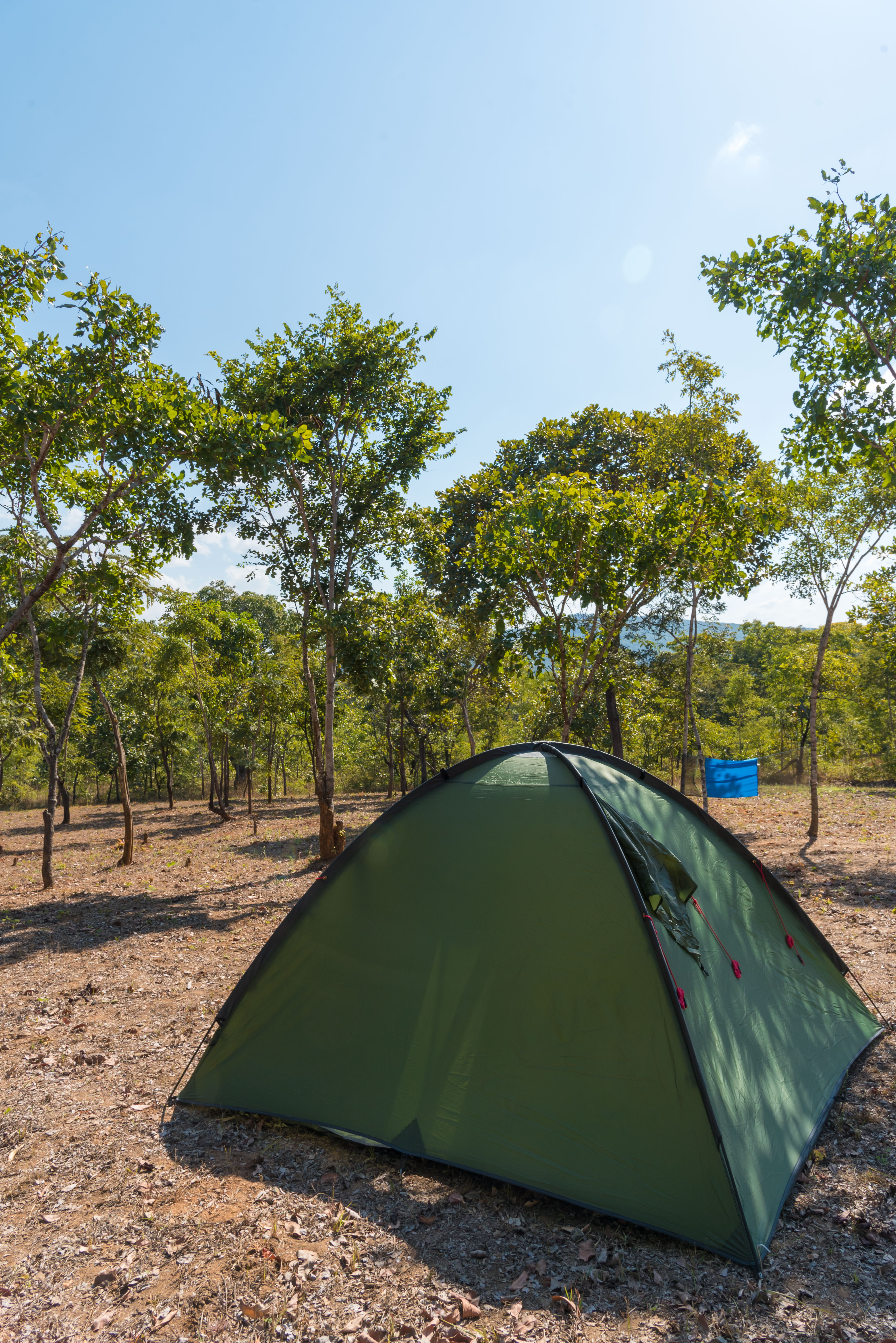 A tent set up at the campsite